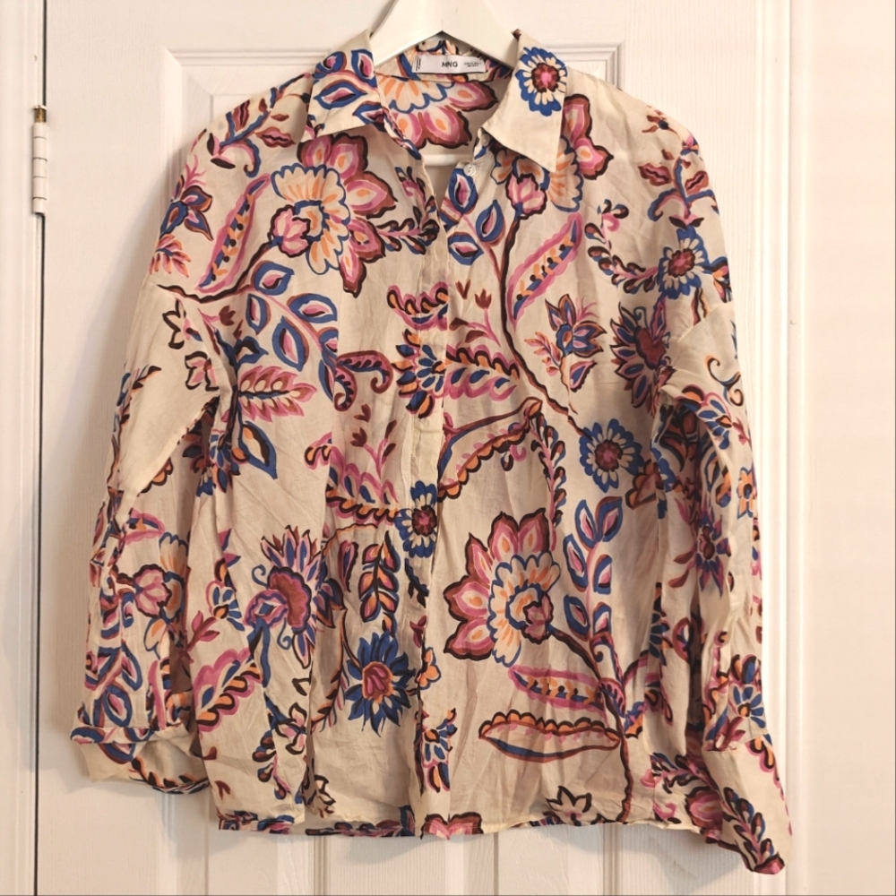 Mango Print Cotton Button Down Shirt
